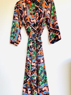 Monki Multicolor Floral & Geometric Wrap Midi Dress